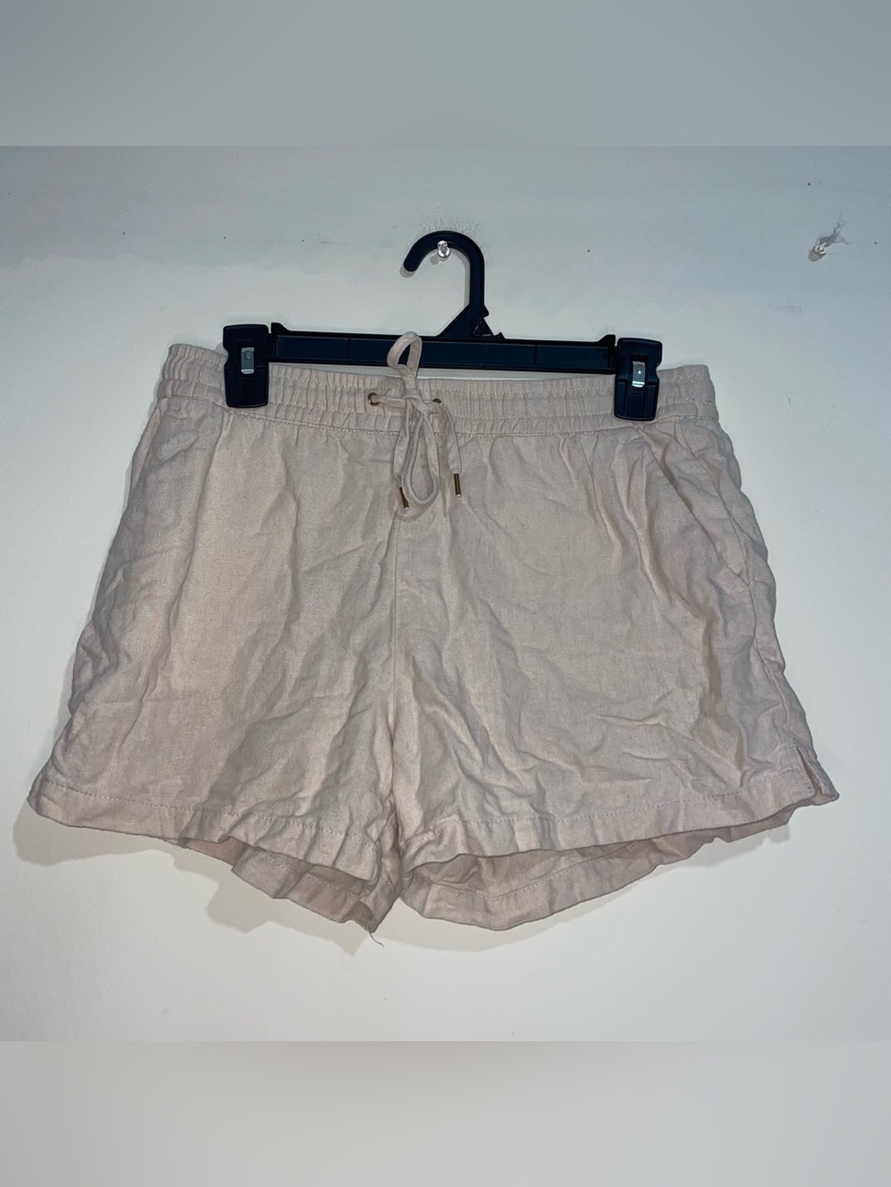 H&M Beige Linen Blend Elastic Waist Drawstring Flowy Pocket 4 Shorts Coastal
